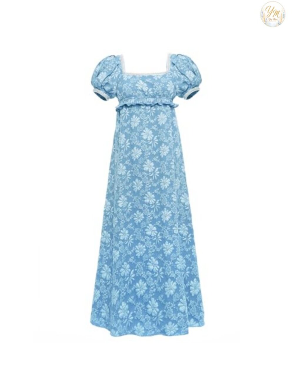 Regency Victorian Puff Sleeve Dress Pearl Trim Empire Waist